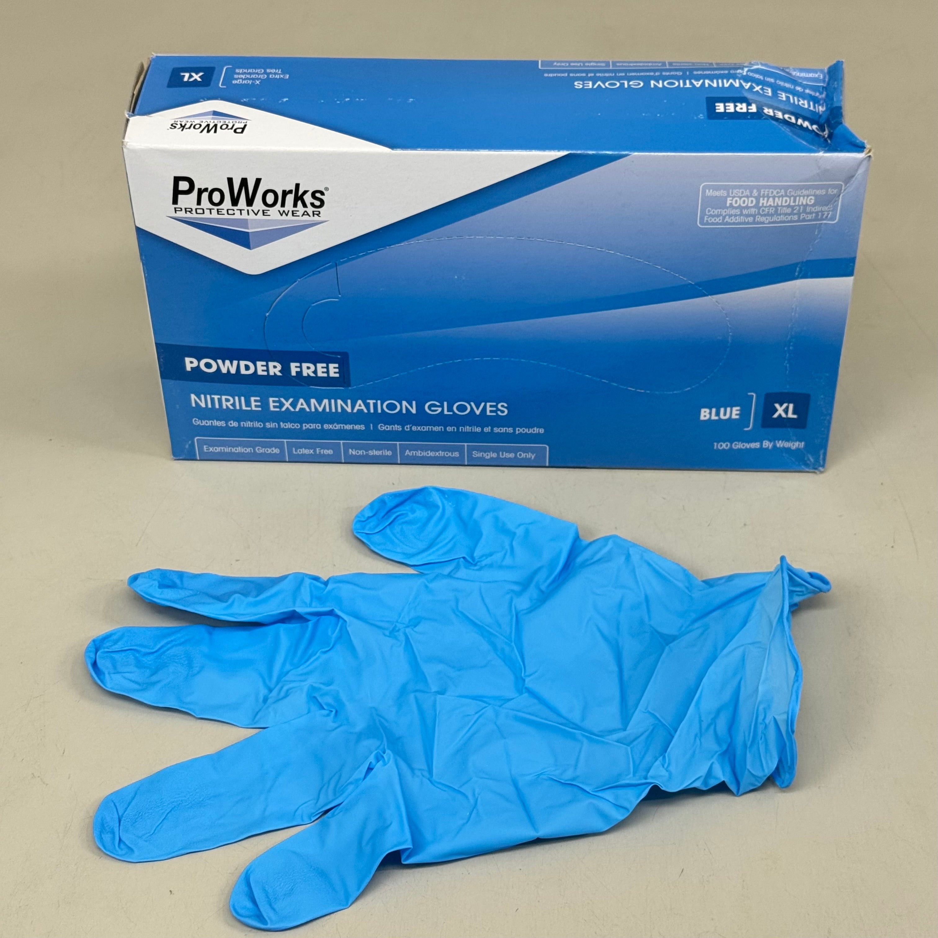 PROWORKS (100 Pack) Powder Free Nitrile Examination Gloves XL Blue GL-N135FX