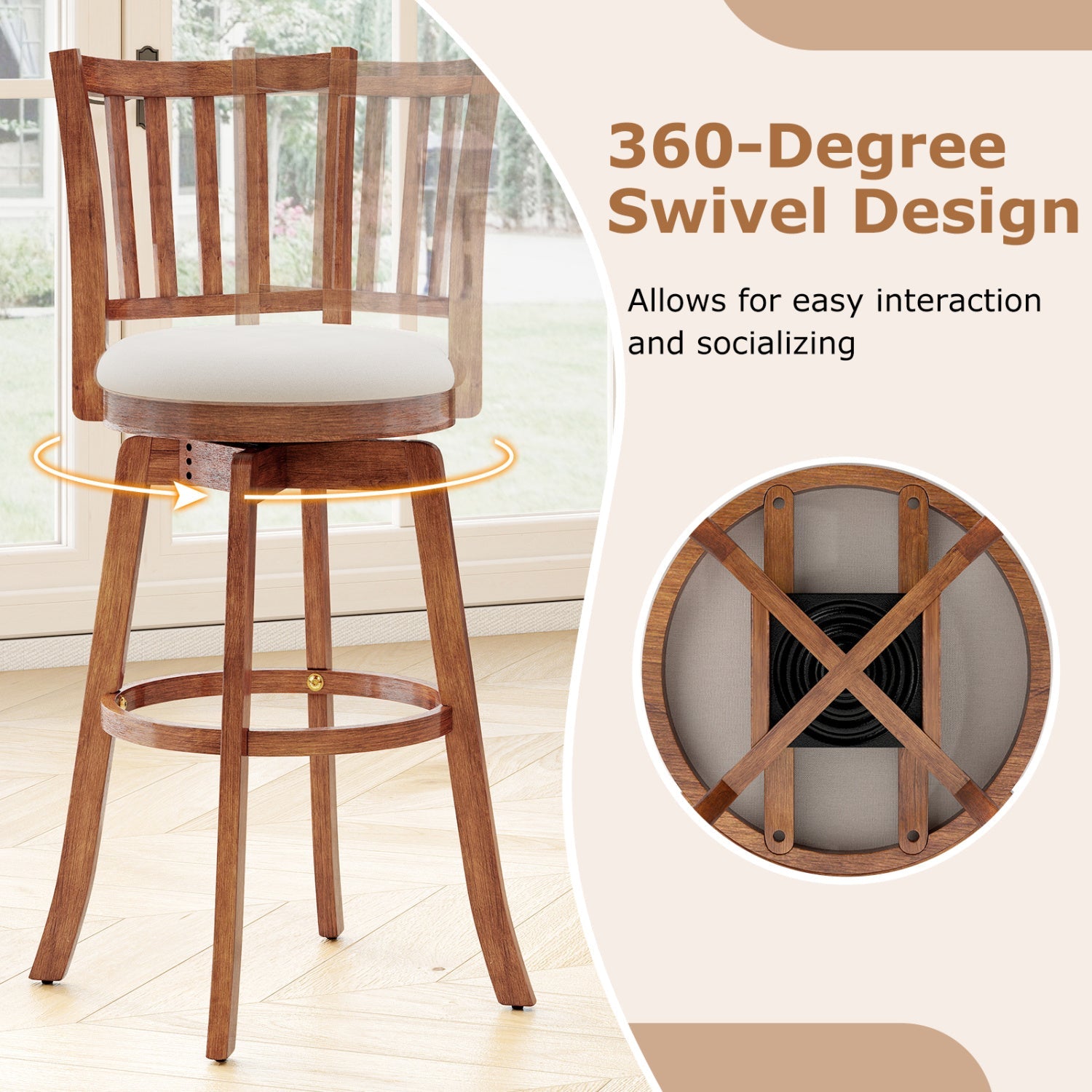 360¬∞ Rotating Counter Height Chairs Set of 4 with Backrest and Upholstered Seat