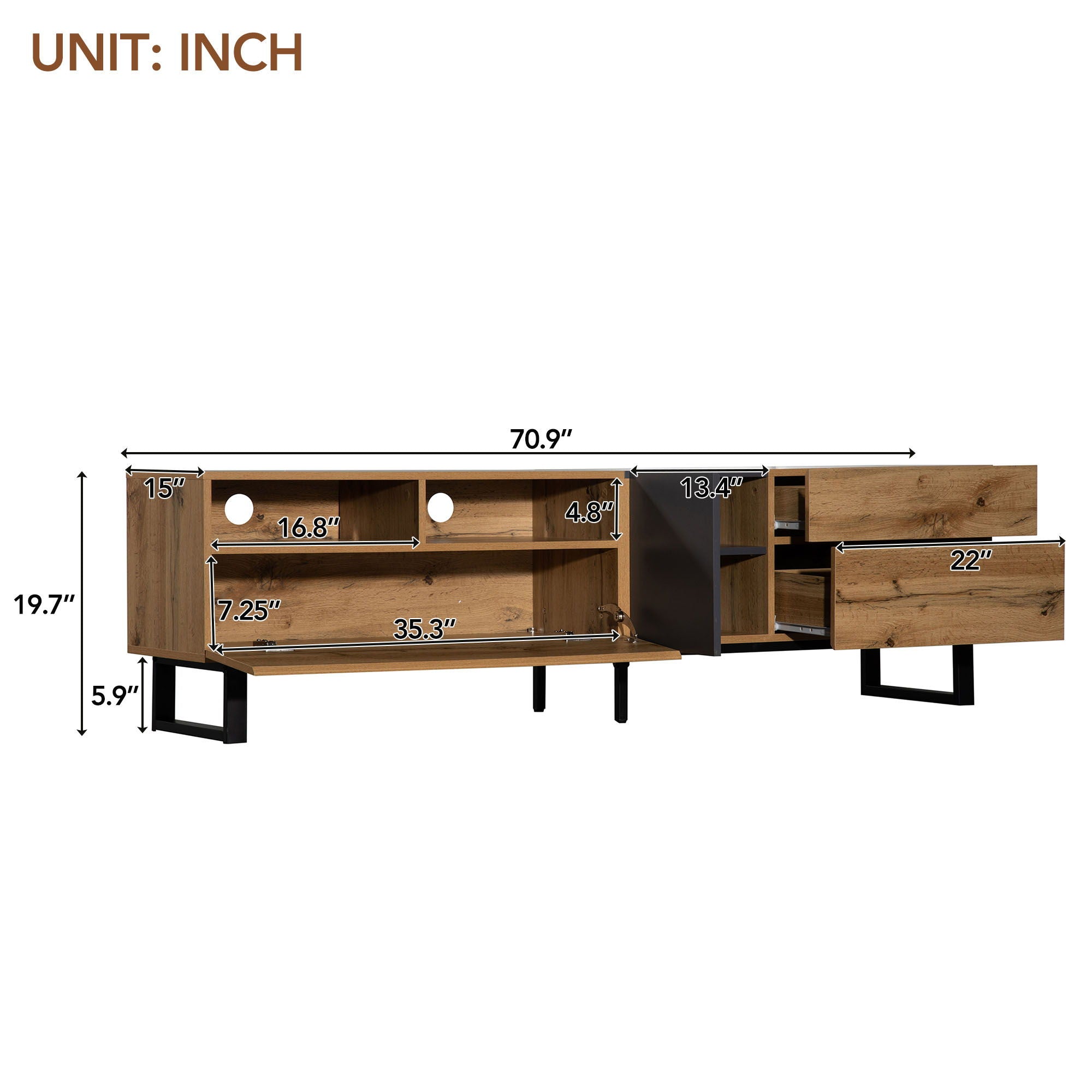 TV Stand for 80" TV With Double Storage Space