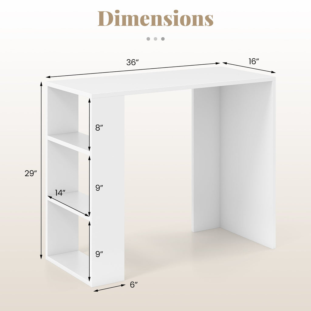 36 Inch White Computer Desk with 3 Open Shelves for Home Office Study-White