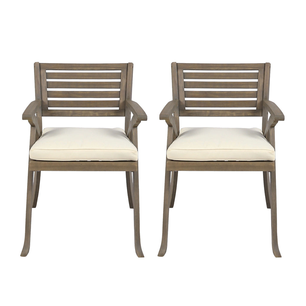 Helen Outdoor Acacia Wood Dining Chair Set of 2 - Gray / Creme