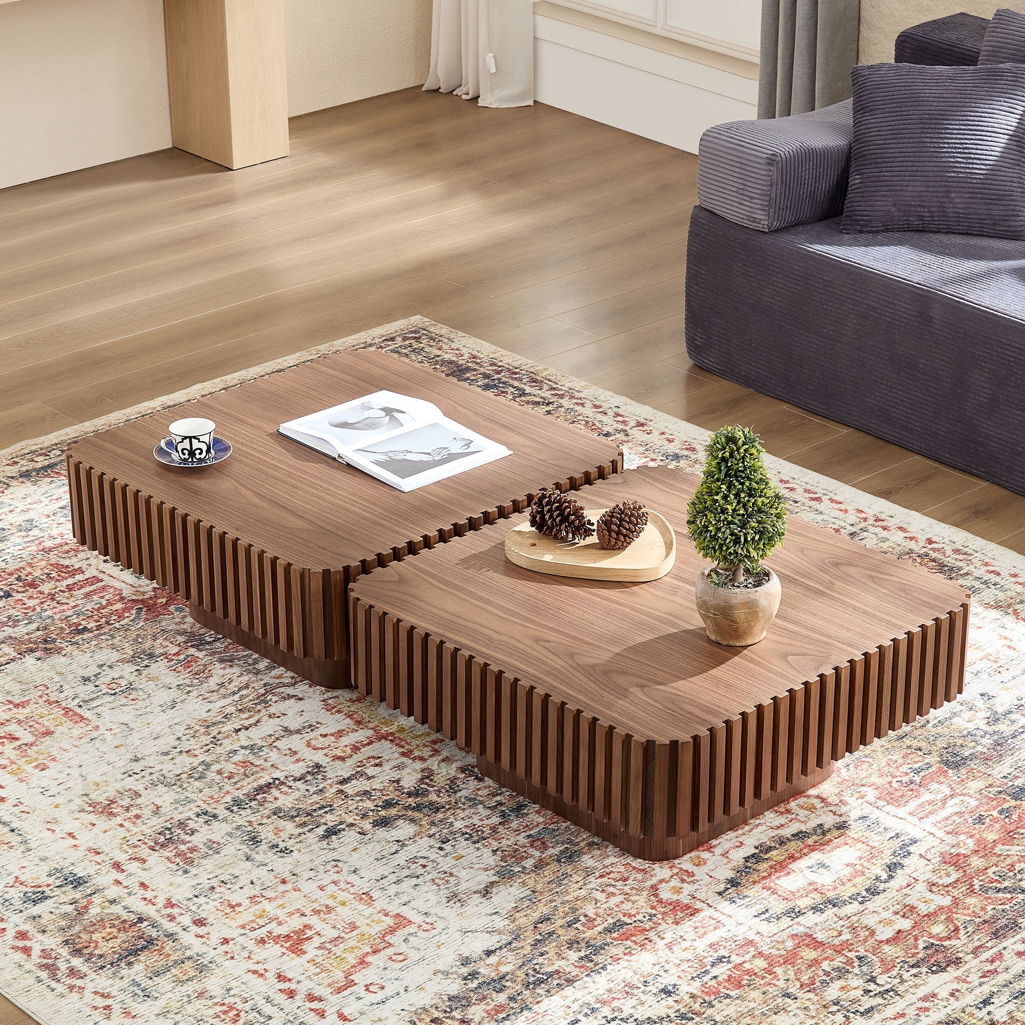31.5 Inch Modern Handcraft Drum Coffee Table Walnut