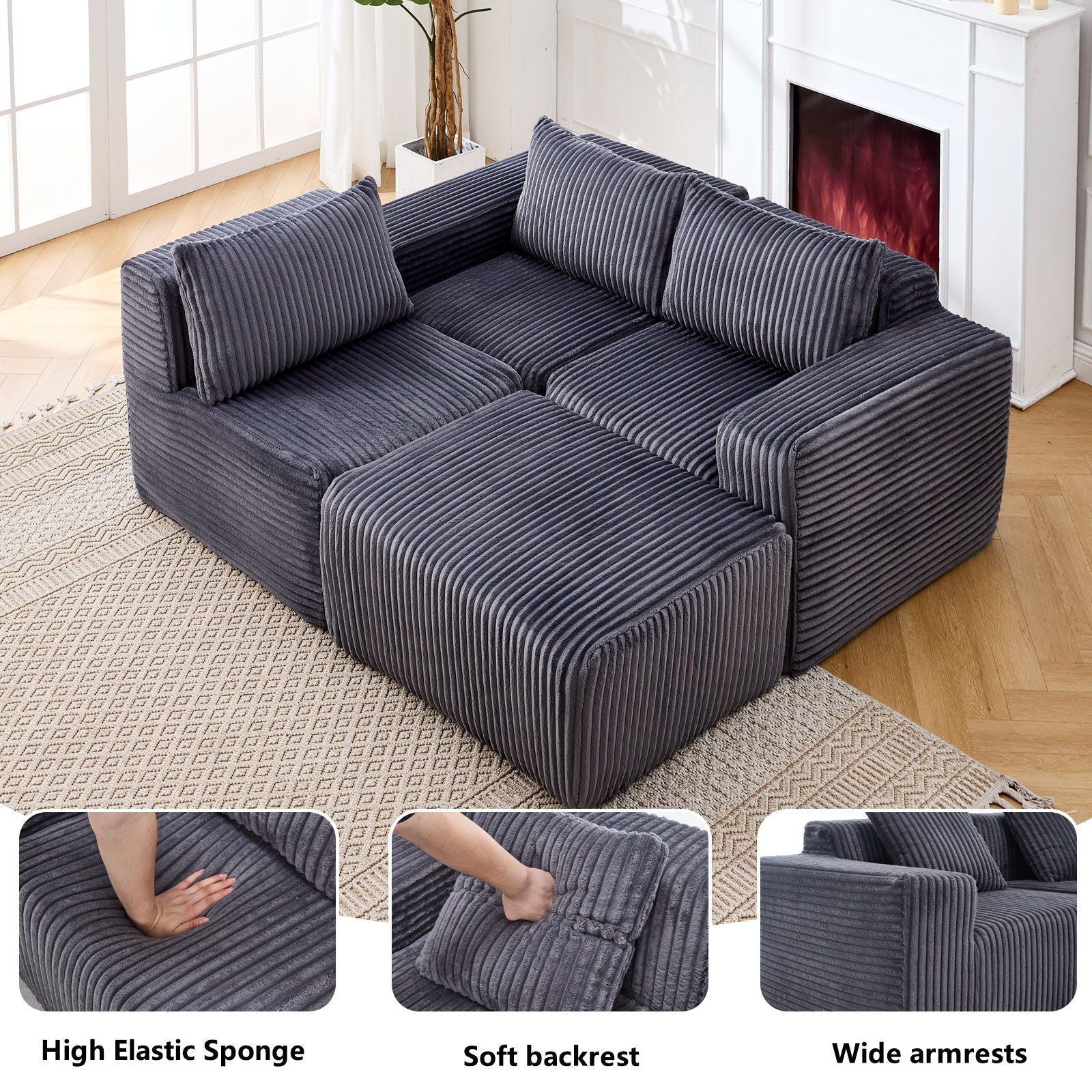 L-Shape Modern Minimalist Modular Sectional Sofa with Deep Seats