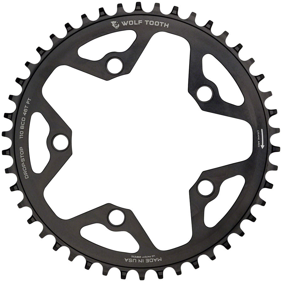Wolf Tooth 110 BCD Cyclocross Road Chainring - 44t 110 BCD 5-Bolt Drop-Stop B  BLK