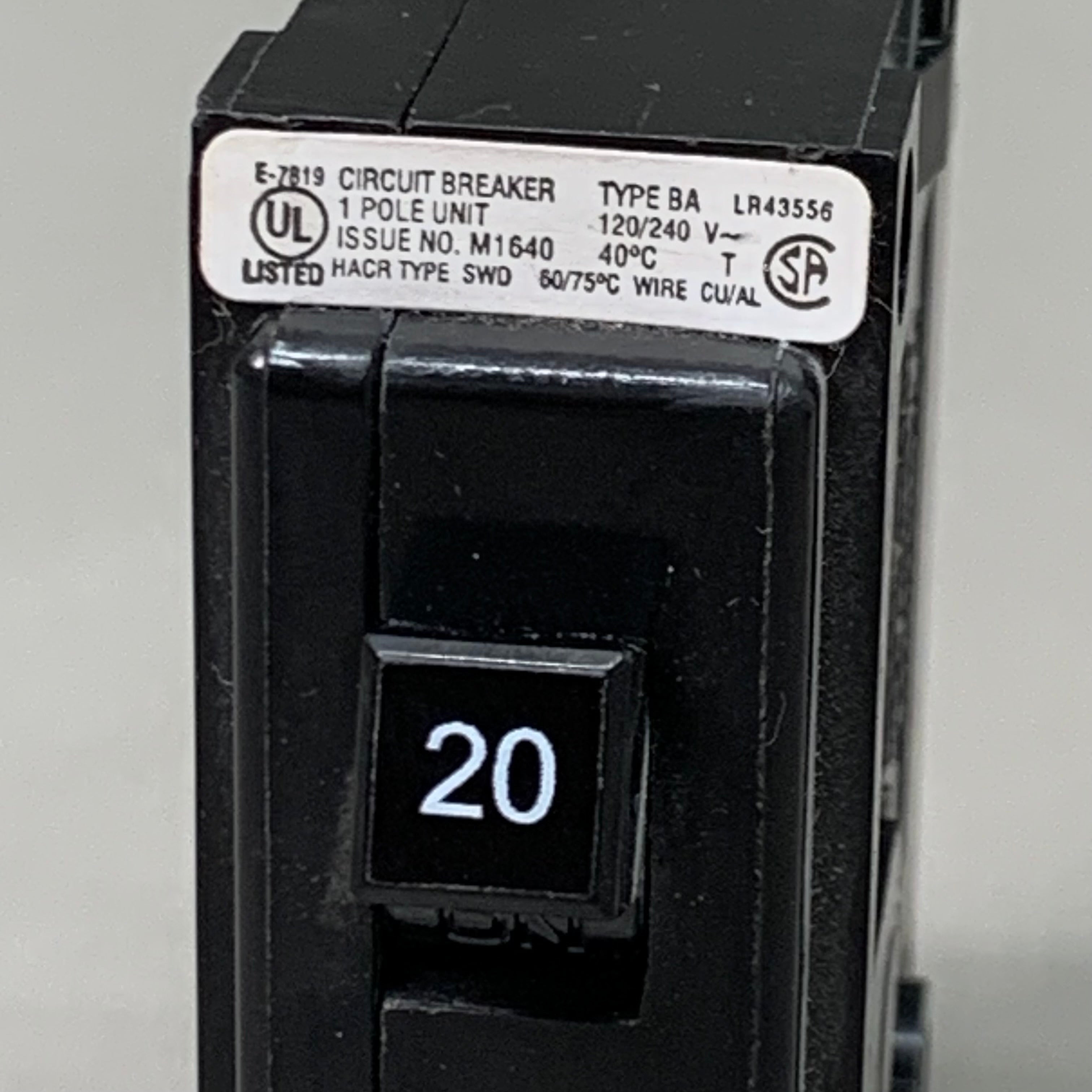 EATON (3 PACK!) BAB Miniature Circuit Breaker 20 3" x 3" Black 150306 AS-IS