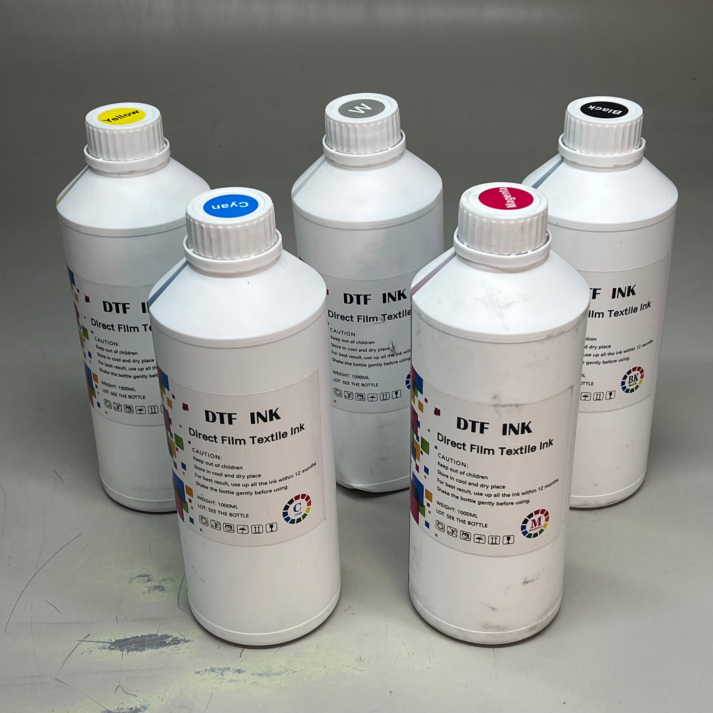 DTF INK Assorted Direct To Film Printing Ink, Powder & Roll Kit Assorted Colors (White Bottle Has Little Hole)