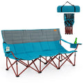 3 Person Folding Camping Chair with 2 Cup Holders Cotton Padding & Storage Bag