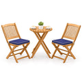 3 Pieces Acacia Wood Patio Folding Bistro Set with Soft Cushions