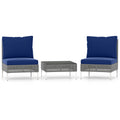 3 Pieces PE Rattan Conversation Chairs with Tempered Glass Coffee Table for Garden Porch-Navy