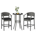 3-Piece Patio Rattan Bar Set with Tempered Glass Top for Backyard Poolside