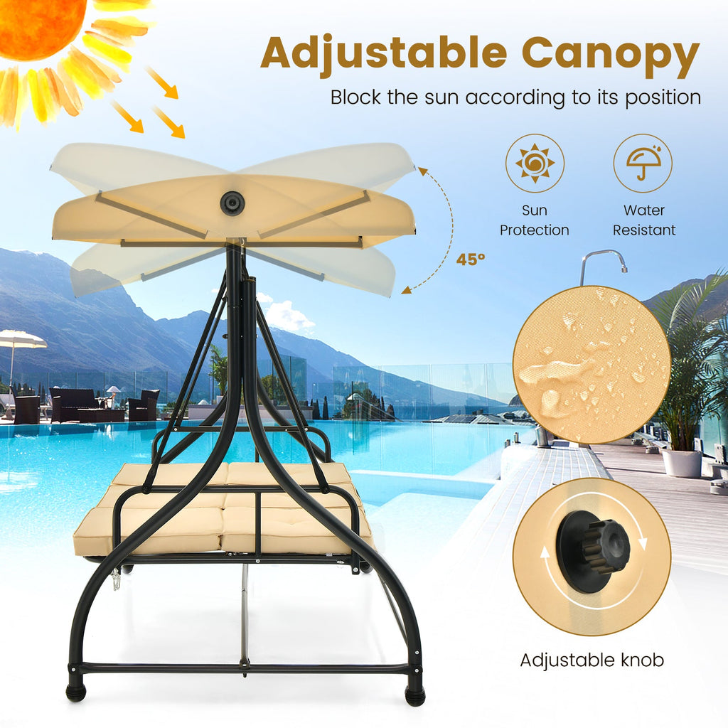 3 Seat Outdoor Porch Swing with Adjustable Canopy