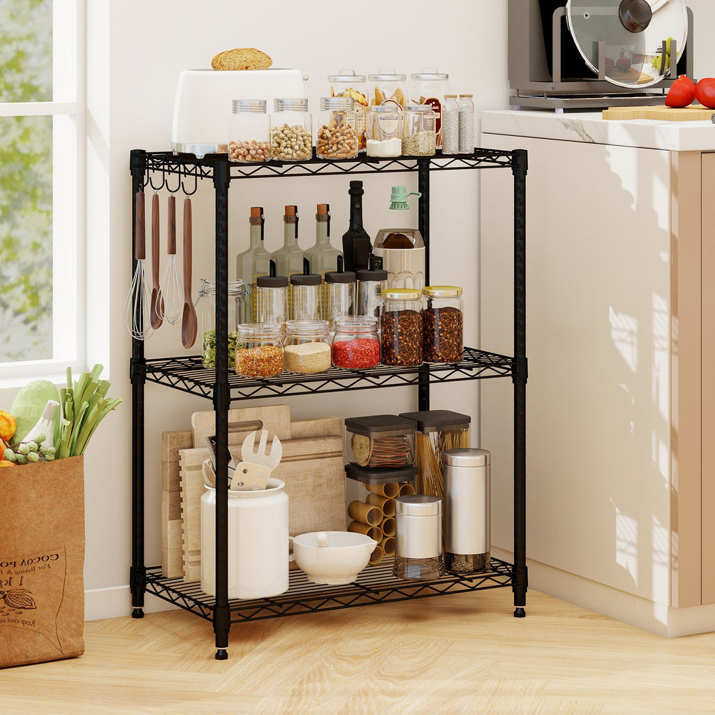 3-Tier Metal Storage Shelving Unit Set of 2 with V-Shaped Wire Rack-Black