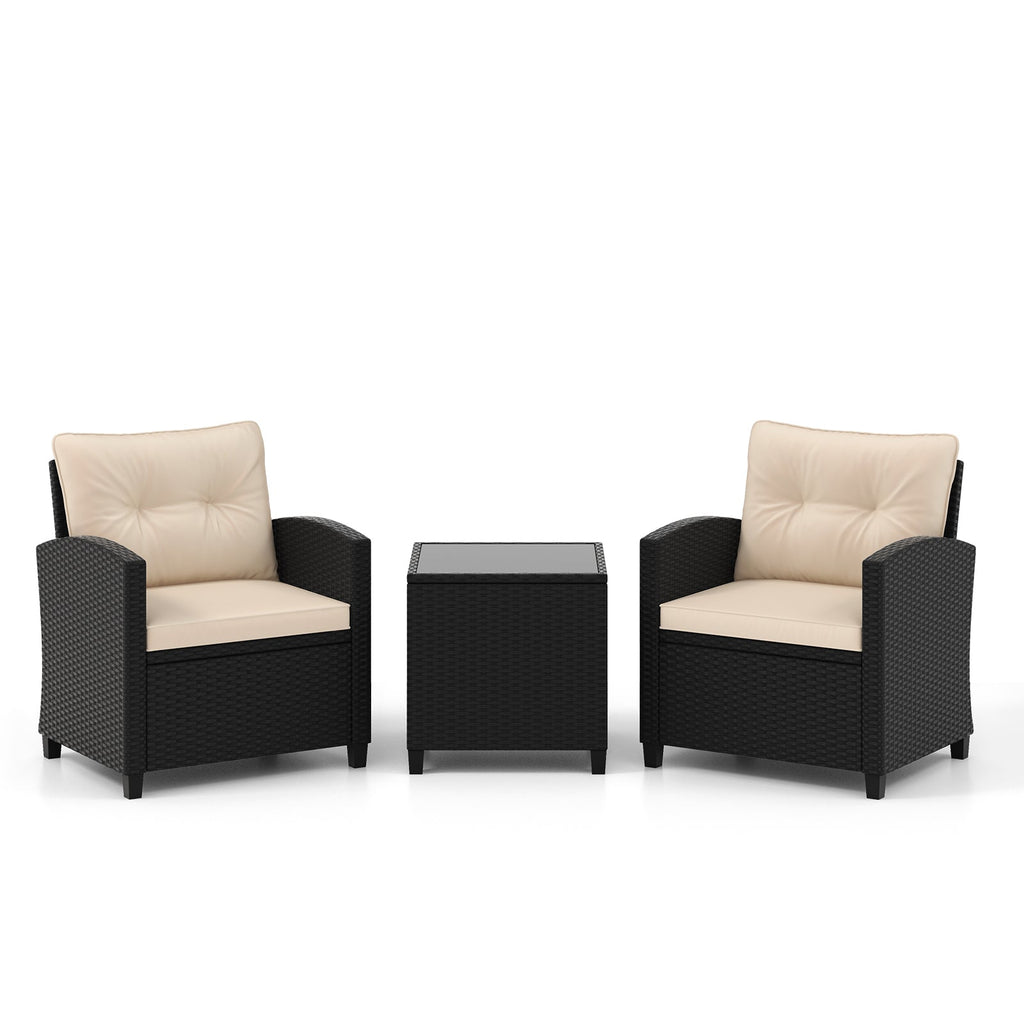 3 Pieces Patio Furniture Set with Tempered Glass Coffee Table