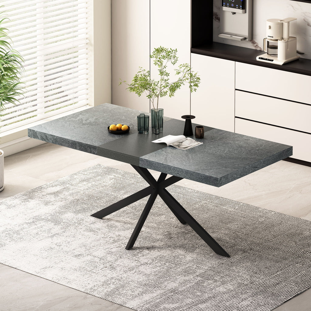 Rectangular Stretch Dining Table With 4 Chairs - Black / Gray
