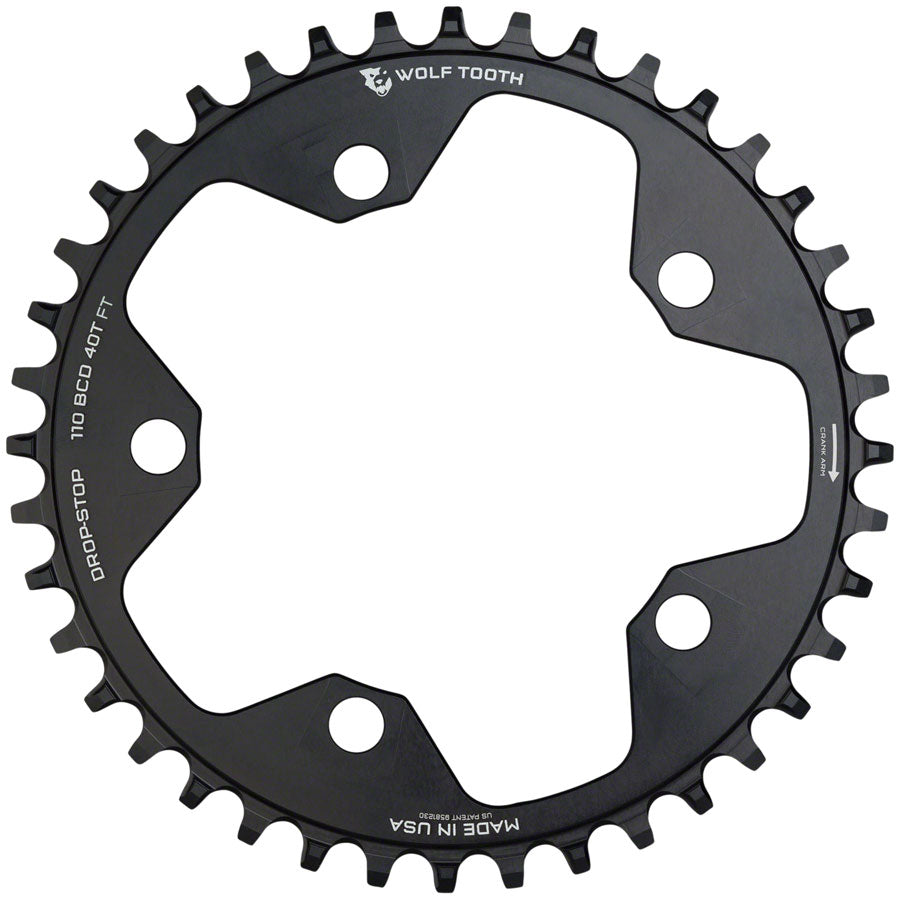 Wolf Tooth 110 BCD Cyclocross Road Chainring - 38t 110 BCD 5-Bolt Drop-Stop B  BLK