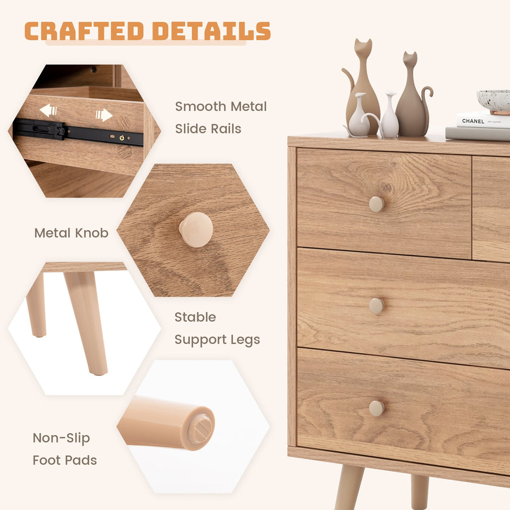 4-Drawer Dresser Cabinet Storage Organizer Rubber Leg with Rail-Natural