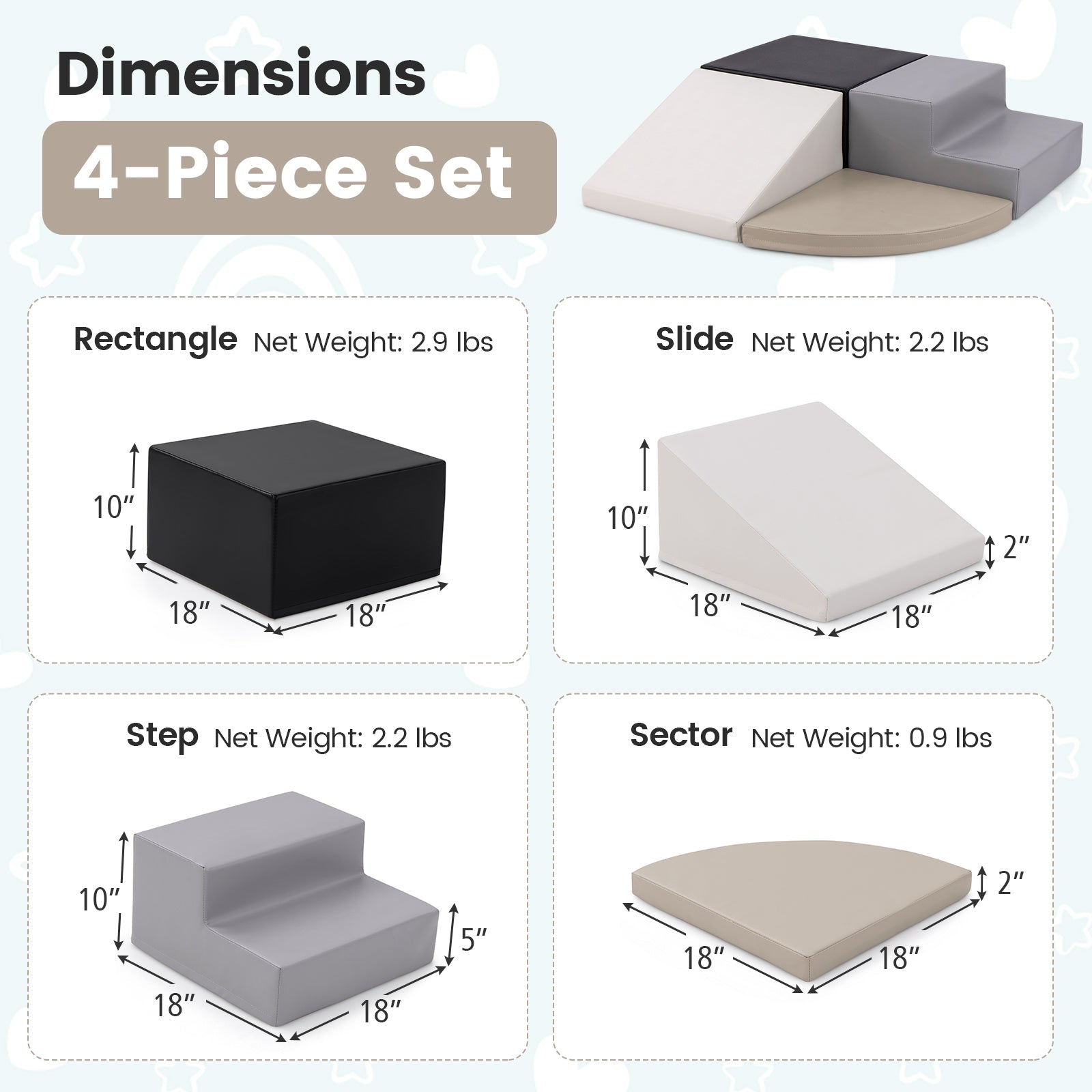 4-Piece Climb and Crawl Foam Block Play Set for Infant Baby