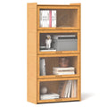4-Tier Bamboo Bookcase with Doors for Study Room Living Room
