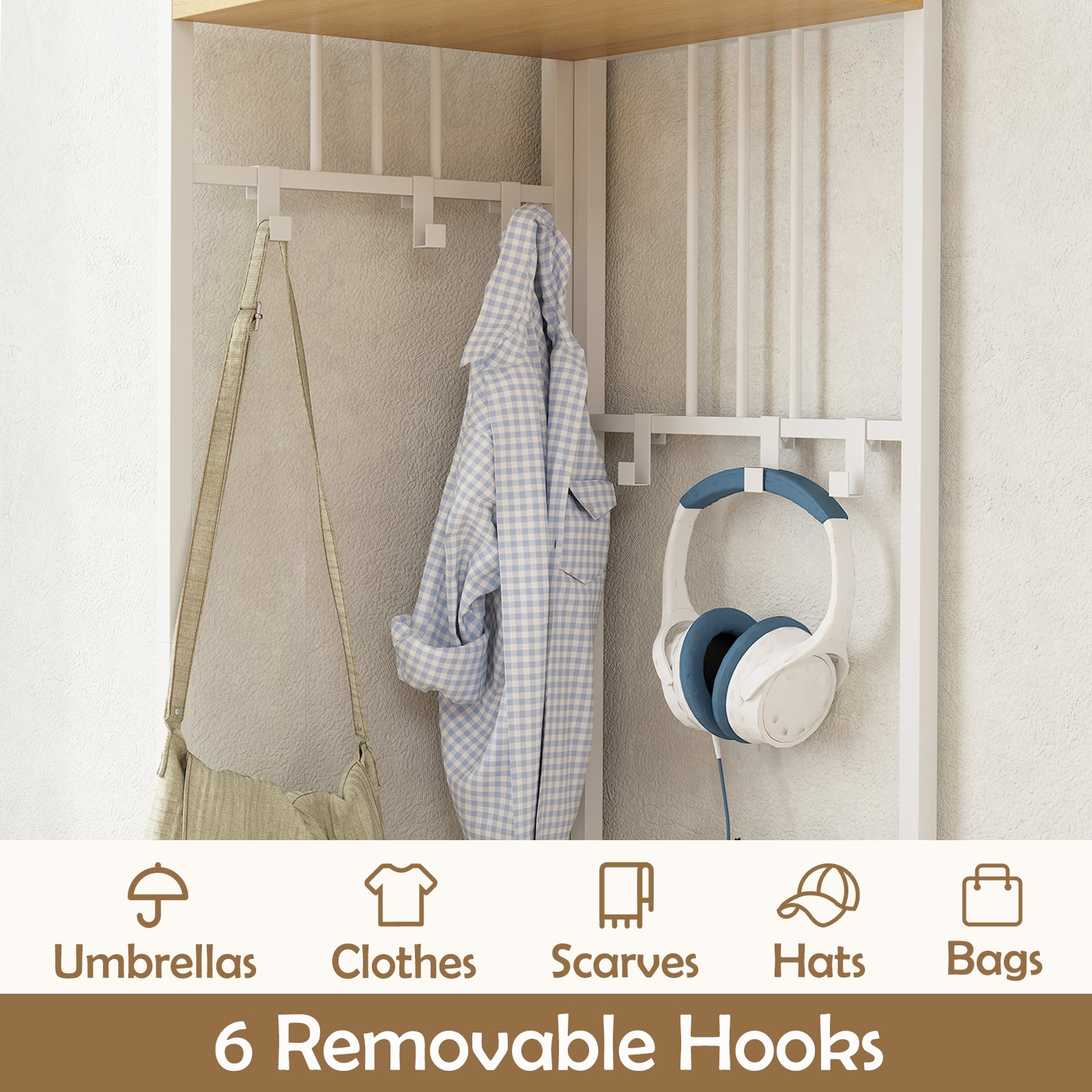 4-Tier Coat Rack Corner Hall Tree with Shoe Storage Bench