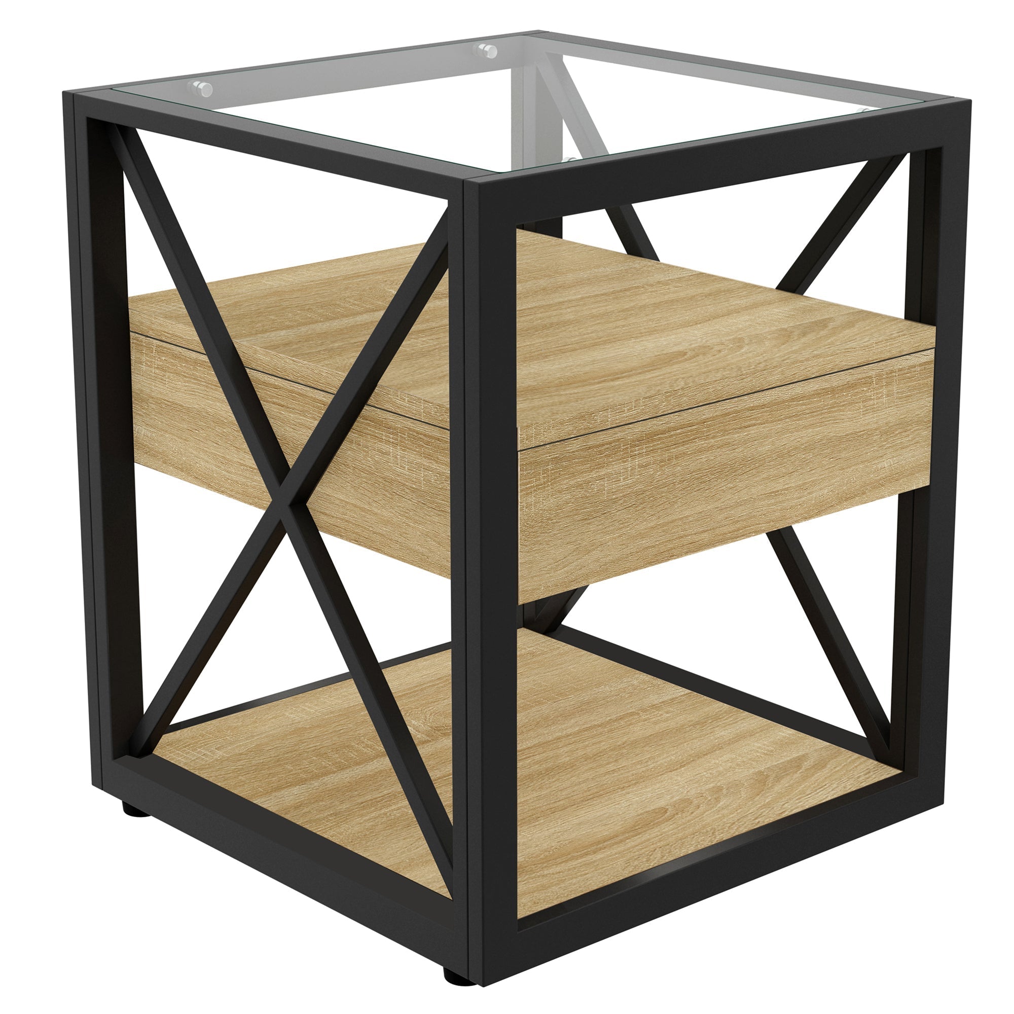 Set of 2 Modern End Tables with Drawer - Nightstands for Bedroom & Living Room