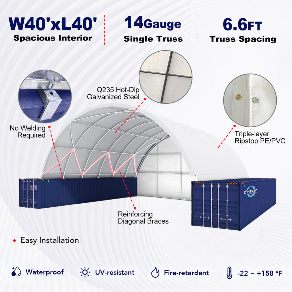 40x40x13 ft Container Shelter with Closed Back Panel