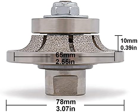 Diamond Hand Profiler B10,Half Bullnose Vaccum Brazed Profile Wheel Metal Cover Router Bit for Marble Granite D65 5/8-11