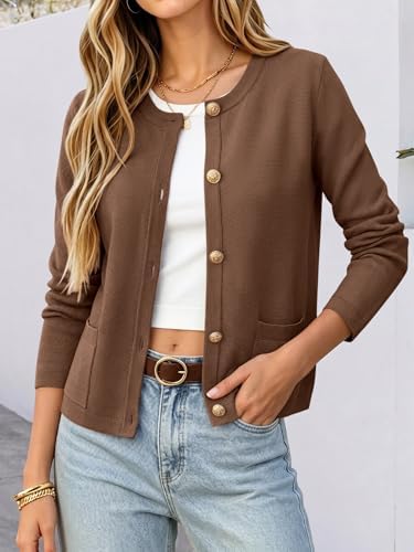 ANRABESS Women's Button Down Cropped Striped Cardigan Sweaters