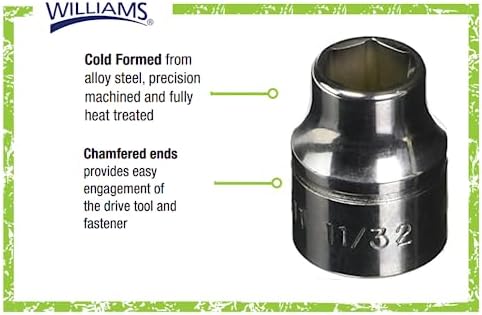 Williams B-611 3/8 Drive Shallow Socket, 6 Point, 11/32-Inch