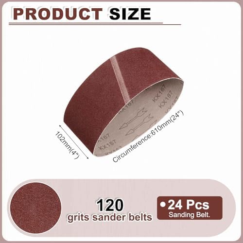 HARFINGTON 4 x 24 Inch Sanding Belts, 24 Pcs 120 Grits Aluminum Oxide Abrasive Belt Sander File Belt for Woodworking, Metal Polishing, Knife Sharpener