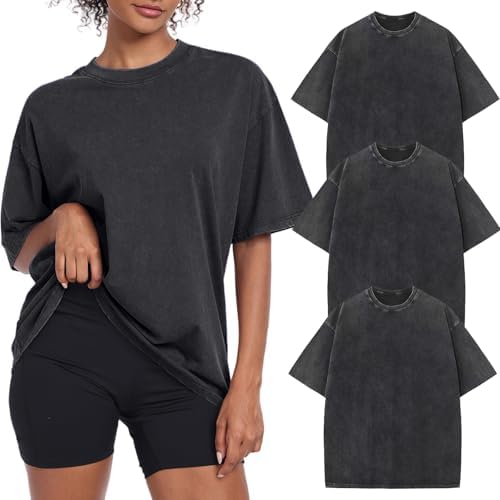 Womens Vintage Oversized T Shirts Acid Washed Baggy Cotton Tee Workout Gym Shirts Boyfriend Short Sleeve Tops