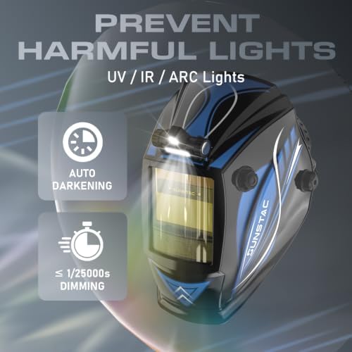 Sunstac Auto-Darkening Welding Helmet, Shade 4/9-13 with Light