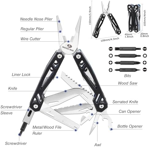 MOSSY OAK 21-in-1 Multitool, Stainless Steel Pliers with Pocket Knife