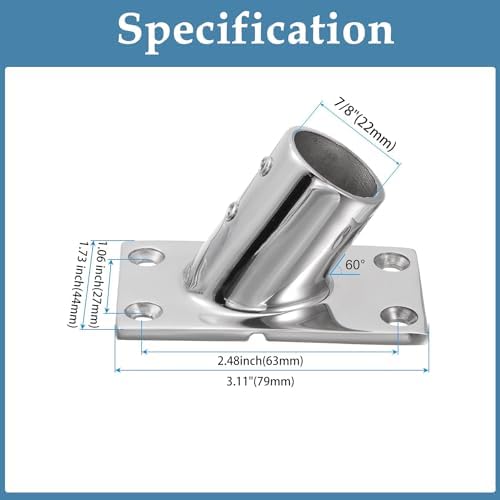 YANYUCB Boat Hand Rail Fitting,316 Stainless Steel Rectangular 60/90 Degree Boat Hand Rail Base(1 inch,1-1/4inch,7/8 inch,1-3/16 inch) with L Shape Hex Key and Screws