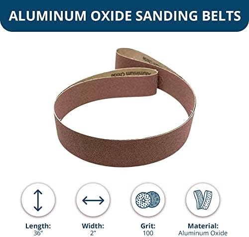 Benchmark Abrasives 2" x 36" Aluminum Oxide Sanding Belts for Grinding Deburring Polishing Rust Removal on Metal, Stainless Steel, and Carbon Steel, Use with Belt Disc Sander (6 Pack) - (100 Grit)