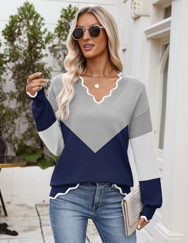 Zeagoo Women's 2026 Fall V Neck Sweater Long Sleeve Lightweight Knit Tops