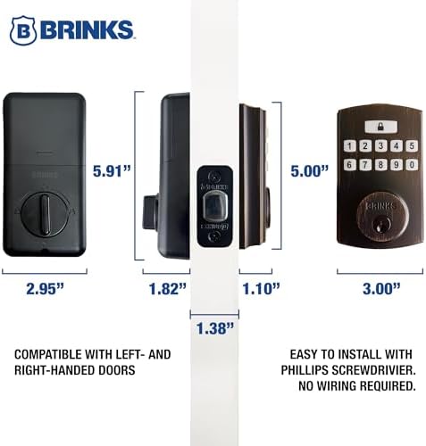 Brinks Fingerprint Door Lock with Lever – Keyless Entry Biometric Lock, Electronic Keypad Fingerprint Deadbolt with Auto-Locking, Front Door Lock and Interior Lever Set, Tuscan Bronze