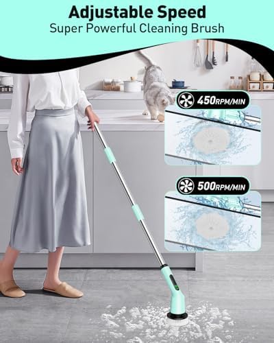 Electric Spin Scrubber for Bathroom, Shower Scrubber with Long Handle
