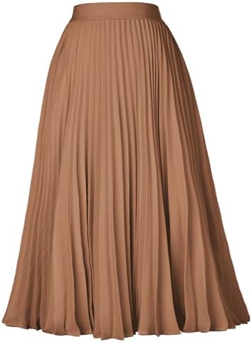 GRACE KARIN Pleated Midi Skirt for Women Chiffon A-Line Outfits