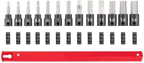 TEKTON 3/8 Inch Drive Hex Impact Bit Socket Set, 13-Piece | SIB91102 | (4 - 14 mm), Socket Rail
