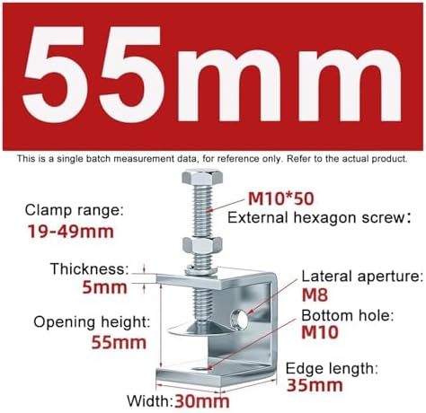 1PCS Galvanized Carbon Steel Tiger Clamp Multiple Shapes Open Height 20-130MM Thickened Material Fixed Fixture Clamping Device(55MM,Hexagonal)