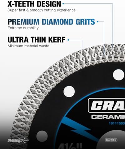 CRALY 4-1/2 Inch Super Thin Diamond Blade, 7/8 in Arbor, 4.5'' Diamond Tile Blade for Angle Grinder & Tile Saw, Diamond Cutting Wheel for Cutting Ceramic, Tile, Marble, Granite, Brick, Porcelain