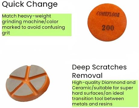 Hybrid Ceramic Transitional Diamond Polishing Pucks for Concrete Terrazzo Floor, 3 Inch Hook and Loop Aggressive Floor Grinding Discs, 200# 3PCS