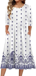 Zeagoo 3/4 Sleeve Women's Dress Casual Aline Summer Fall Midi Long Dresses