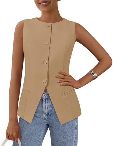 PRETTYGARDEN Women Tailored Suit Vest Business Casual Tops