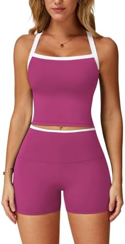 QBGJTD Two Piece Workout Sets For Women Tank Top Matching High Waist Booty Lifting Shorts Gym Yoga Active Wear Outfits