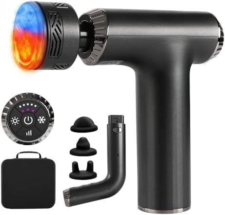 Massage Gun with Heat and Cold, 2 in 1 Portable Mini Muscle Massager with Extended Handle, Handheld Electric Percussion Deep Massager Tissue Massage Gun for for Home Gym