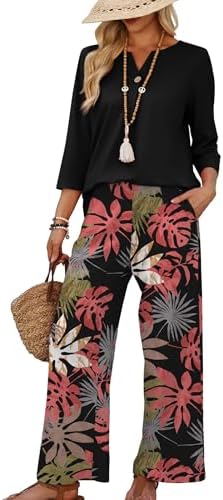 WIHOLL Two Piece Sets for Women 3/4 Length Sleeve Lounge Sets Summer Spring Vacation Travel Outfits Fashion Clothing