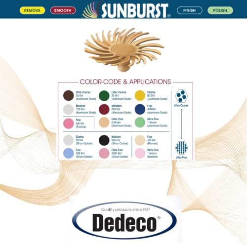 Dedeco Sunburst Radial Bristle Discs - 1/2” (12mm) Dia, Snap On, TC Bristles - Cleaning Buffer Polisher Rotary Tool Accessories, Extra-Fine 6 Micron 2500 Grit,Peach Aluminum Oxide - 30 Piece Per Pack