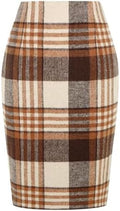 IDEALSANXUN Plaid Skirts for Women Fall Winter Knee Length Pencil Wool Skirt with Slit