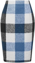 IDEALSANXUN Plaid Skirts for Women Fall Winter Knee Length Pencil Wool Skirt with Slit